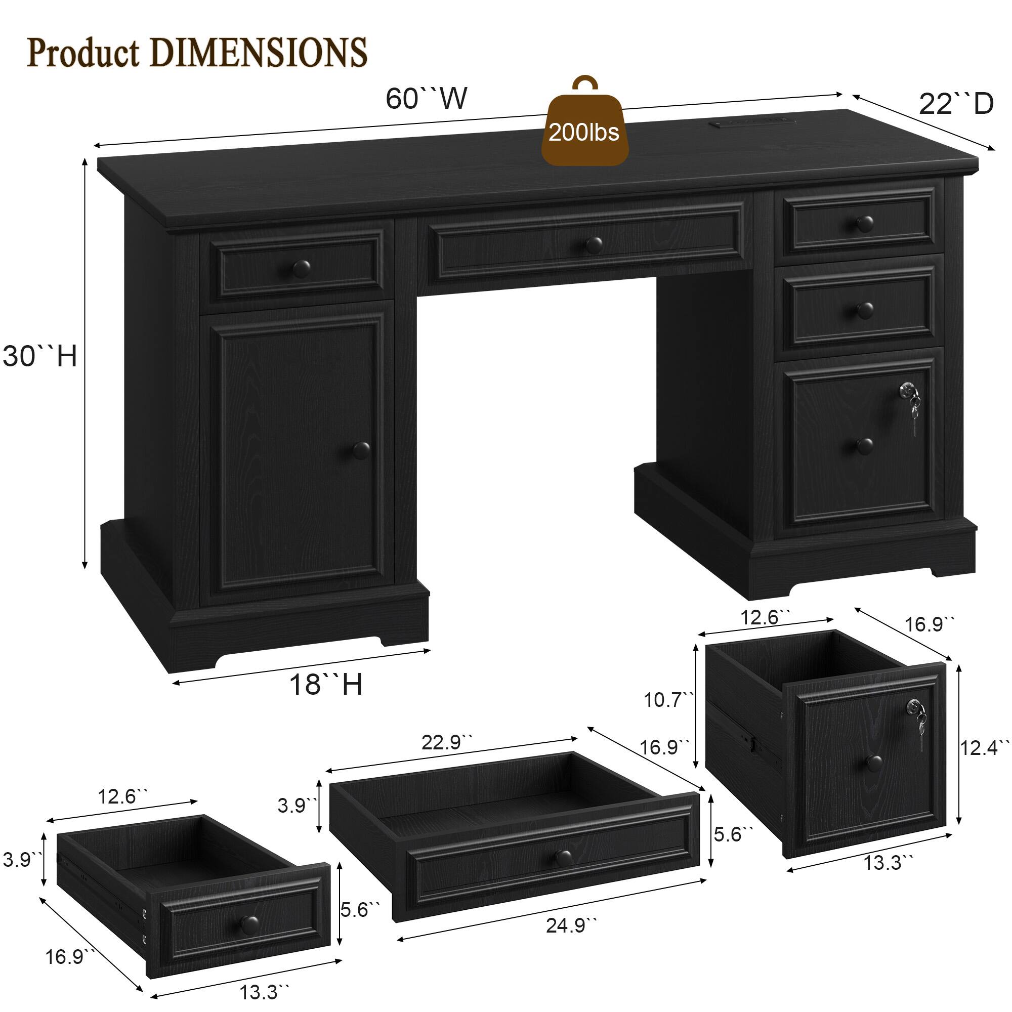 Product DIMENSIONS  
60"W 200lbs 22"D  
30"H 18"H  
12.6" 16.9" 18"H 10.7" 22.9" 16.9" 12.4"  
3.9" 12.6" 3.9" 5.6" 13.3" 16.9" 5.6" 24.9" 13.3"