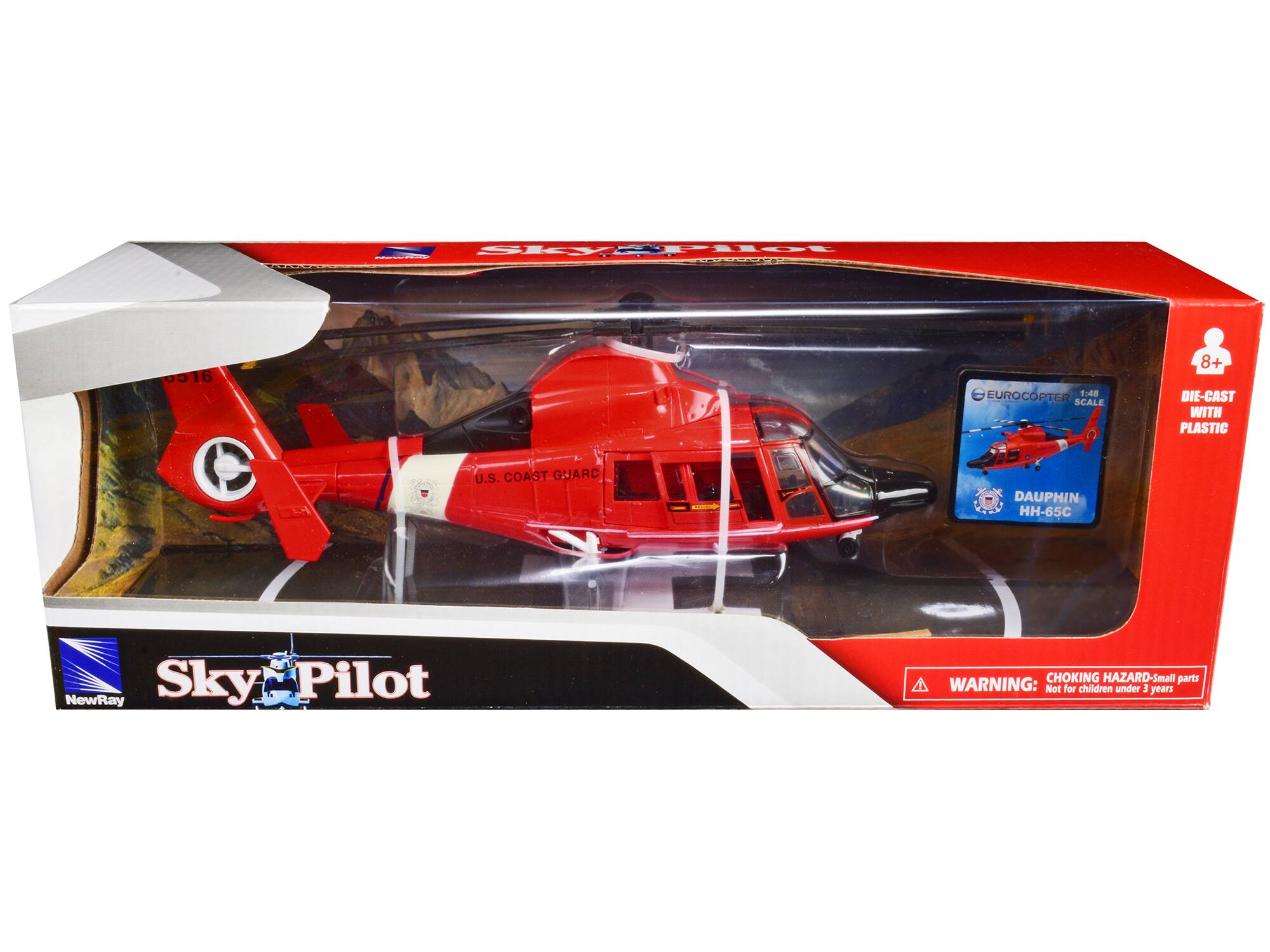Sky Pilot P10t O 0016 16 EUROCOPTER 1:48 SCALE 8+ DIE-CAST WITH PLASTIC U.S. COAST GUARD - 55 DAUPHIN HH-65C Sky Pilot NewRay CHOKING HAZARD-Small parts WARNING: Not for children under 3 years