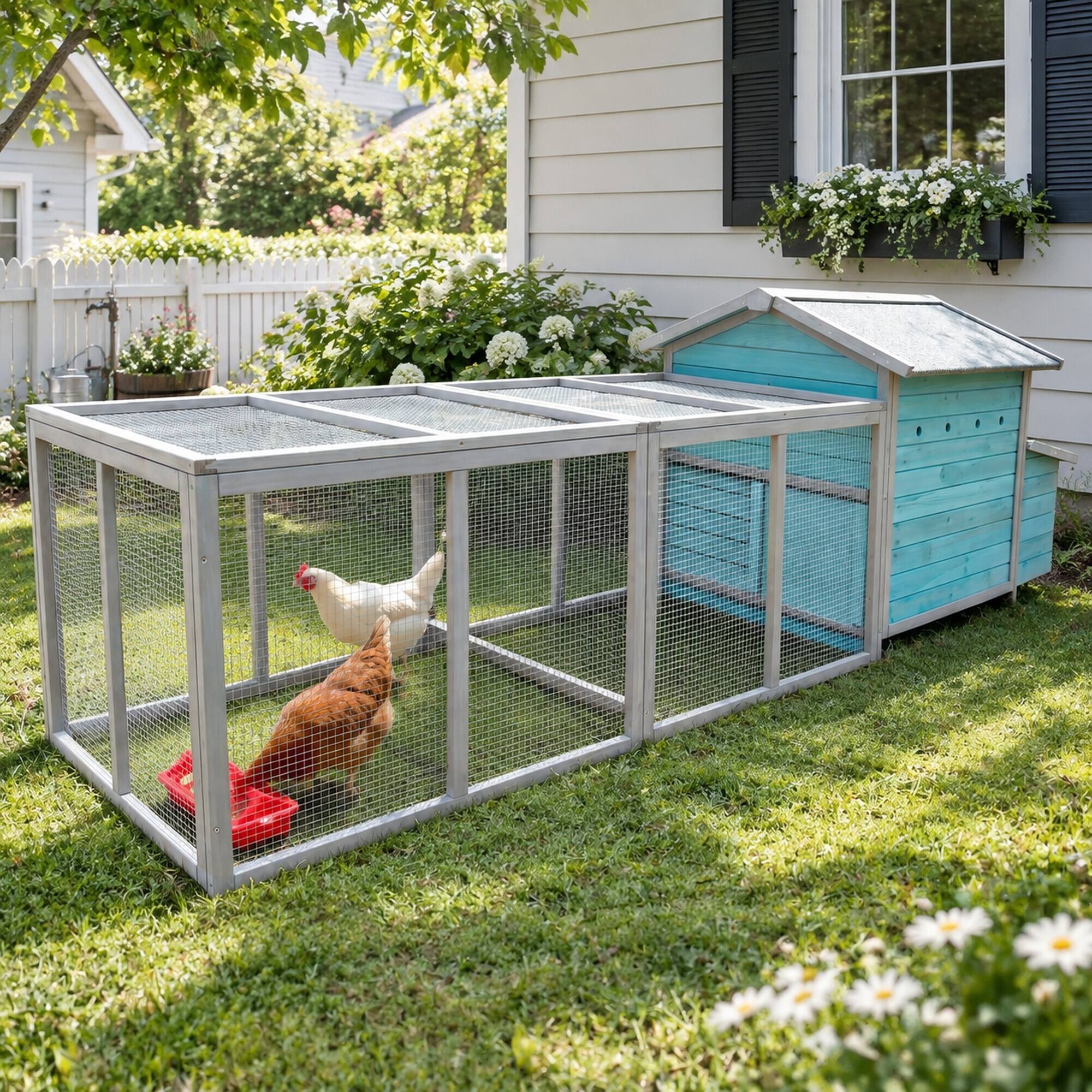 Back. RYHNUYNE - 114 in Wooden, Run, Weatherproof Hen House, Box, 19.6 sq ft.