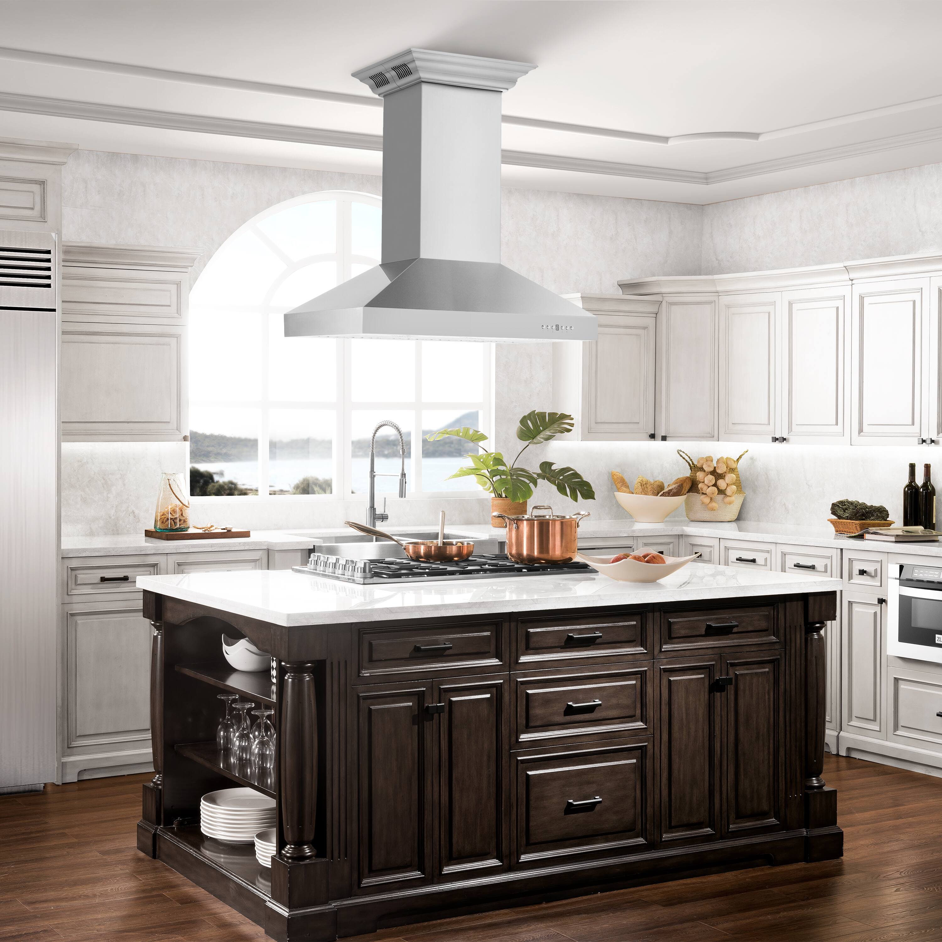 Alt View 12. ZLINE - 42 in. ZLINE CrownSound™Ducted Vent Island Mount Range Hood in Stainless Steel with Built-in Bluetooth Speakers - Stainless steel.