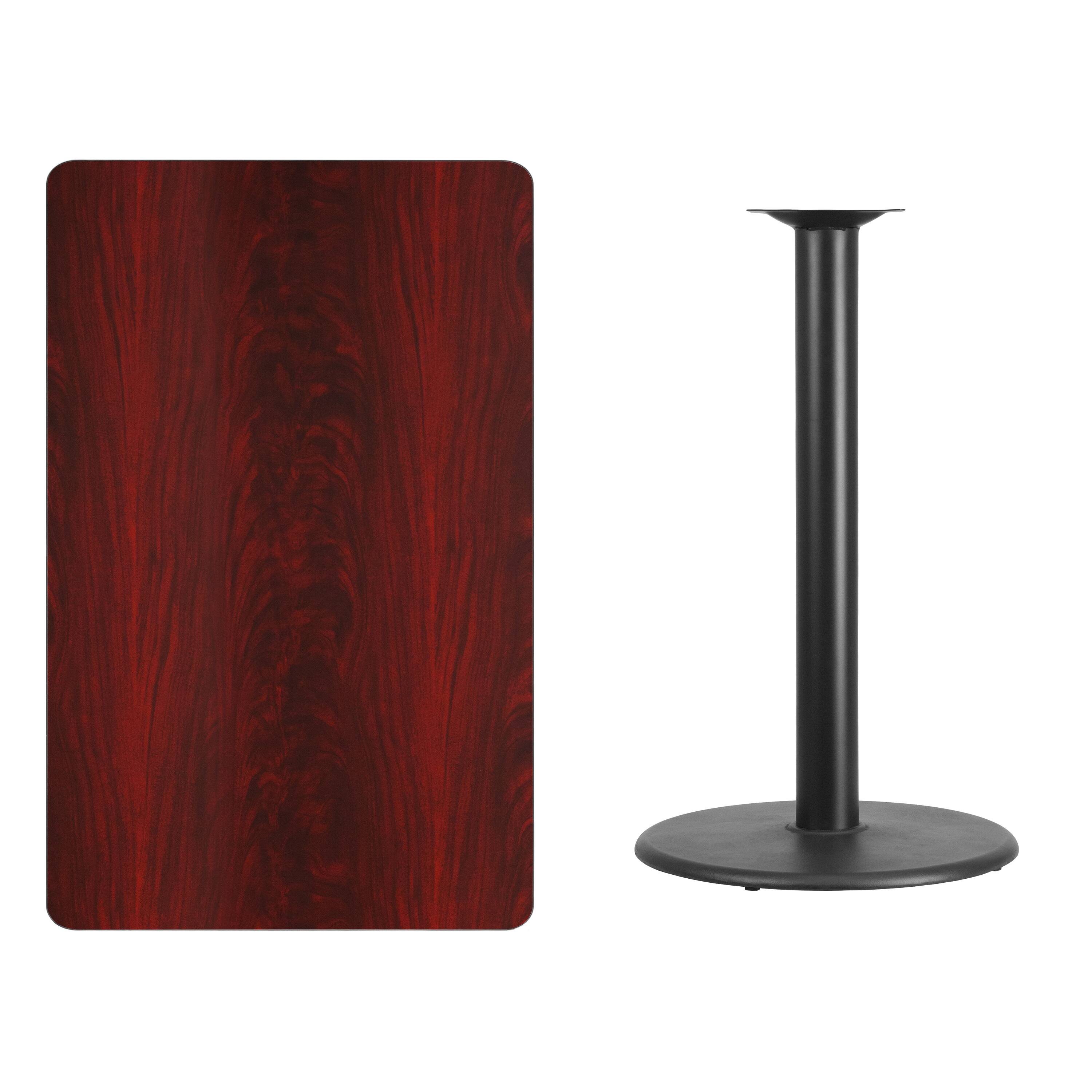 Alt View 2. Emma + Oliver - 30"x48" Rectangular Laminate Bar Table with 24" Round Base - Mahogany.