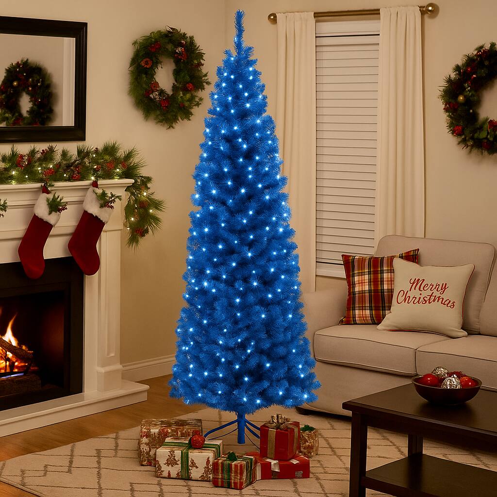 BreeBe - Unlit Artificial Pencil Tree 6FT – Slim Design for Holiday & Seasonal Decor - Blue
