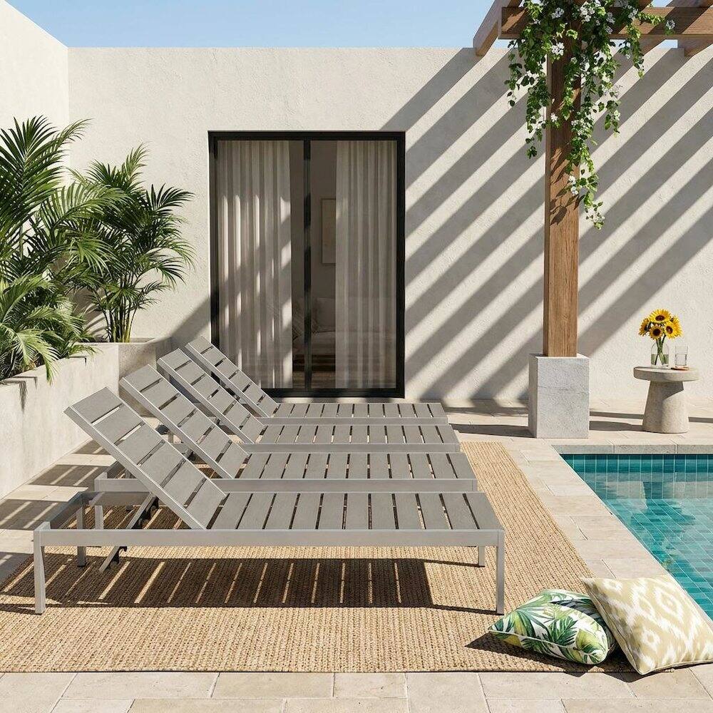 Angle. Outdoor Escape - Outdoor Patio Aluminum Chaise Set Of 4 With Stack-Free Design, Backrests - Gray.
