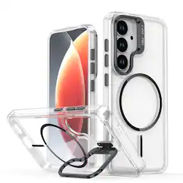 Dteck - For Samsung Galaxy A17 5G Magnetic Case Shockproof Kickstand Rugged PC Clear Cover Wireless Charging - Black