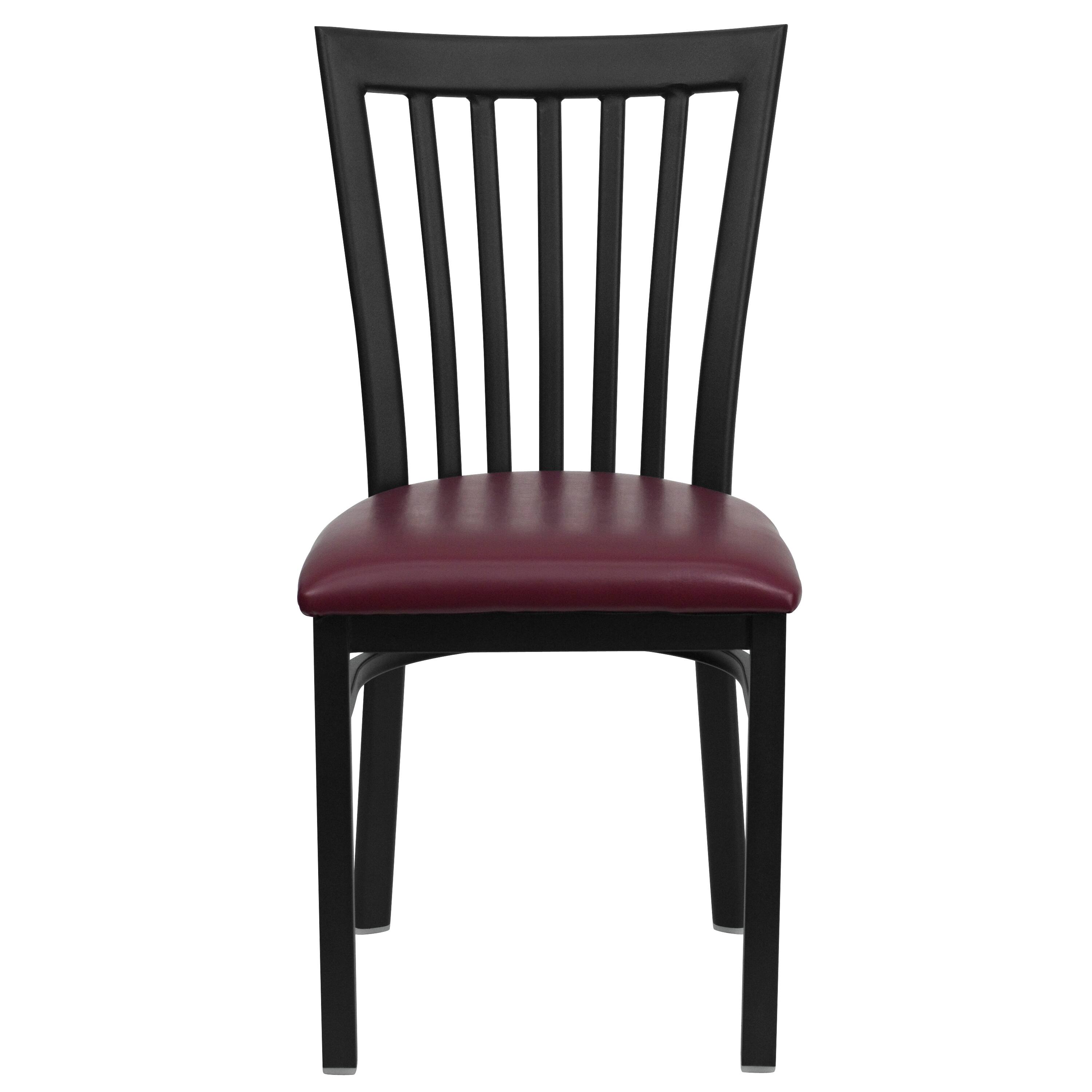 Alt View 7. Emma + Oliver - School House Back Metal Restaurant Dining Chair - Burgundy Vinyl Seat/Black Metal Frame.