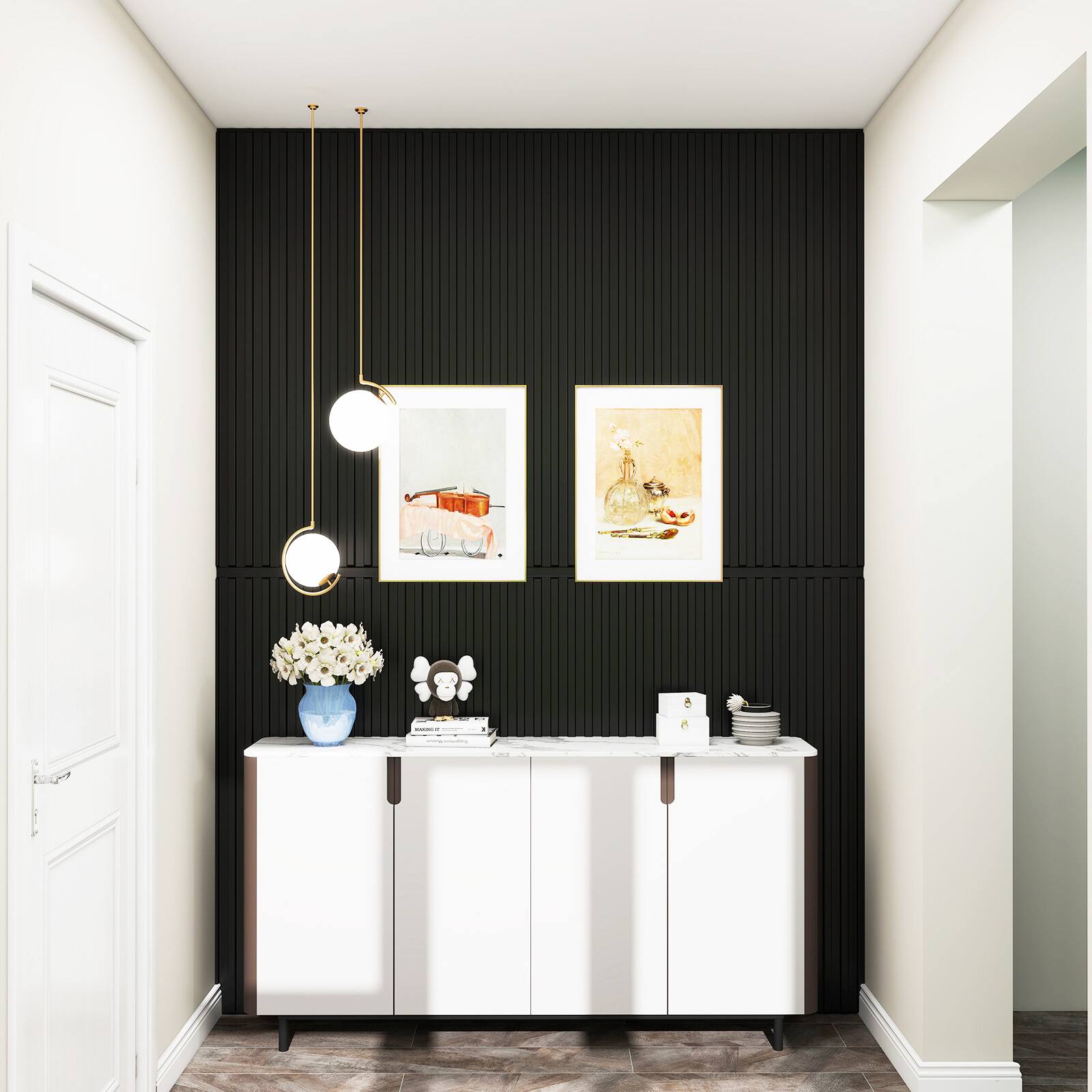 Alt View 3. Costway - Costway 24-Pack PVC Slat Wall Panels, 3D Fluted Panels for Interior Wall Decoration - Black.