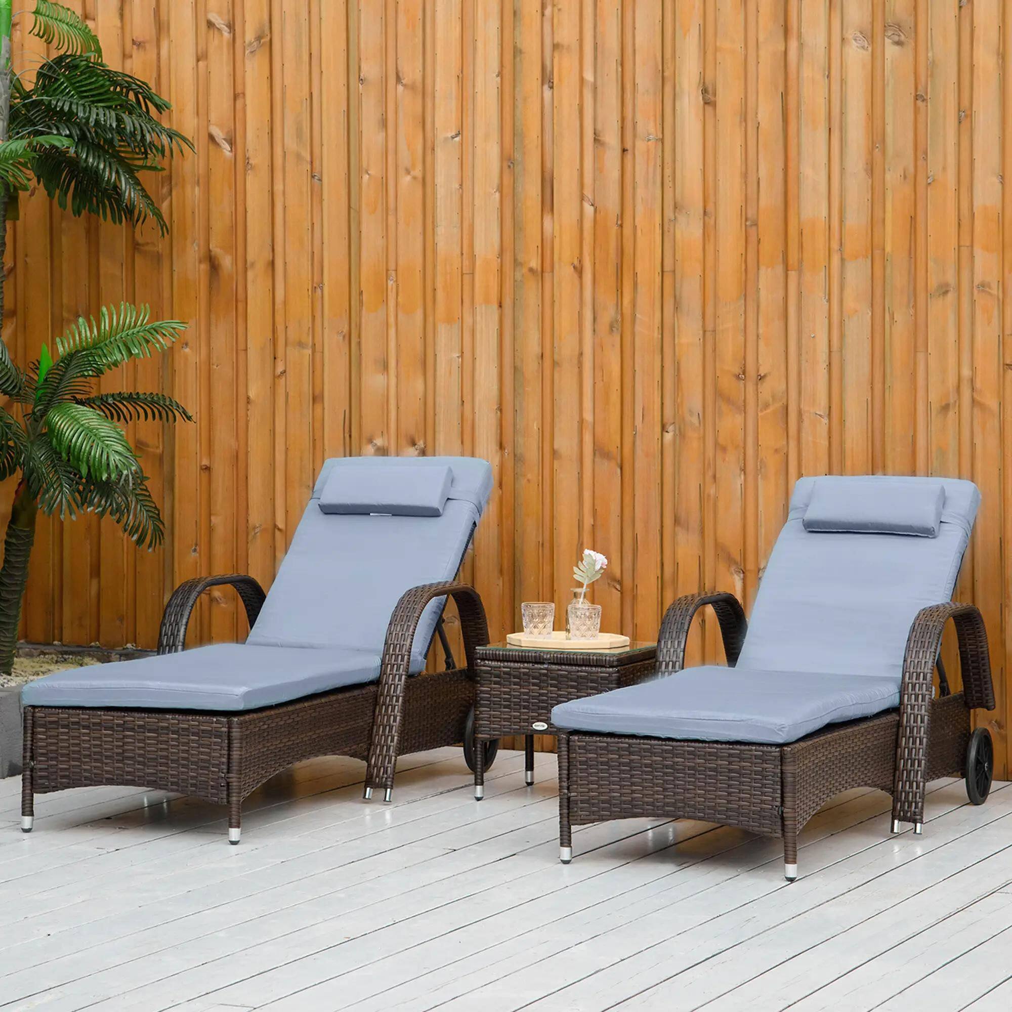 Alt View 7. Resenkos - Resenkos Chaise Lounge Chair Set, Outdoor Sectional Furniture, PE Rattan, Brown and Gray - Brown and Gray.