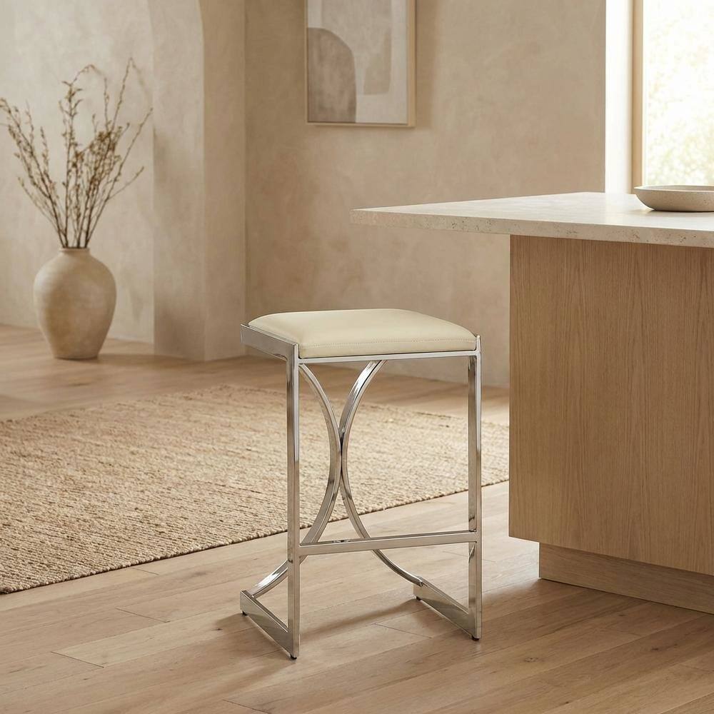 Alt View 4. Starlight Canyon Home - Pedestal Counter Stool with Footrest, Modern Contemporary Dining Room Chair - Silver.