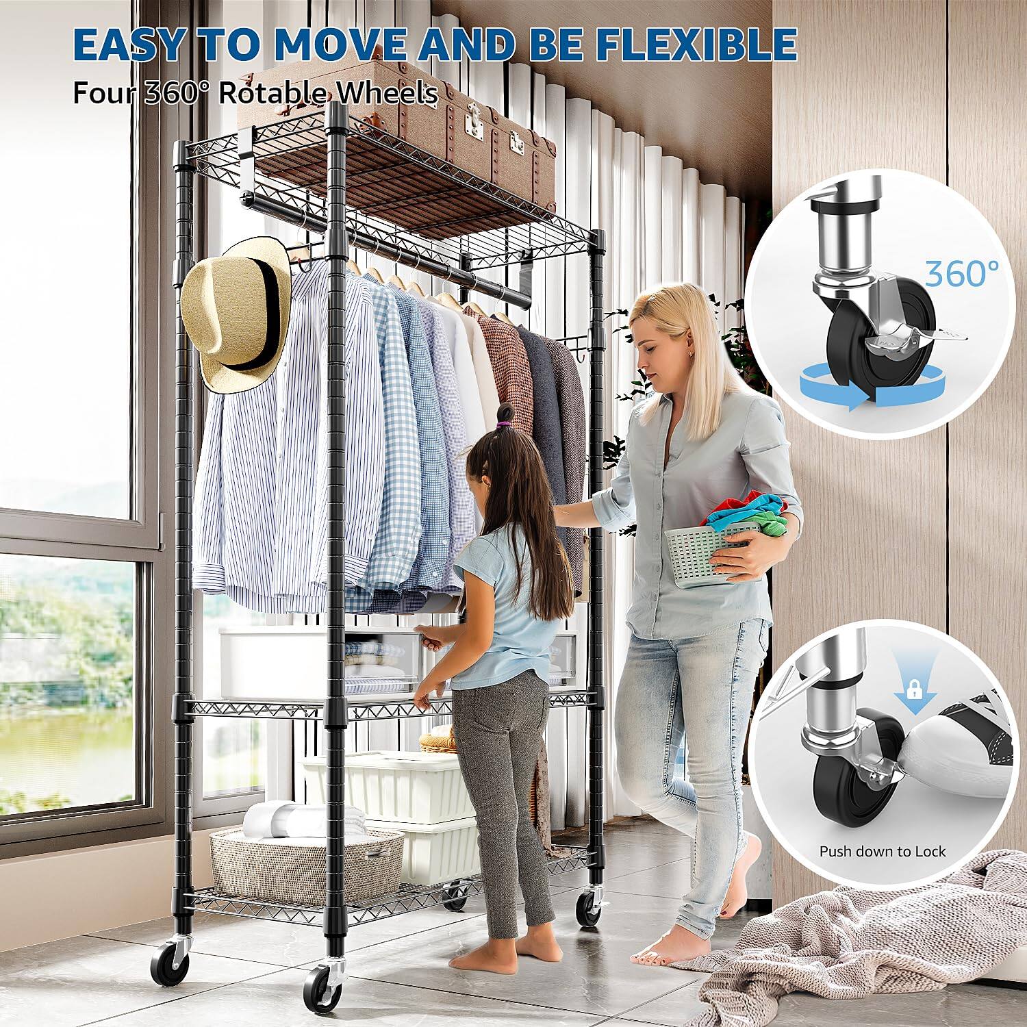 EASY TO MOVE AND BE FLEXIBLE  
Four 360° Rotable Wheels  
360°  
Push down to Lock