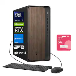 HP - OmniDesk M03 Desktop Tower, Intel Core Ultra 7 265, RTX 5060, 64GB DDR5, 2TB SSD, 4K 4-Monitor, Wi-Fi 6, Win 11 Home - Black