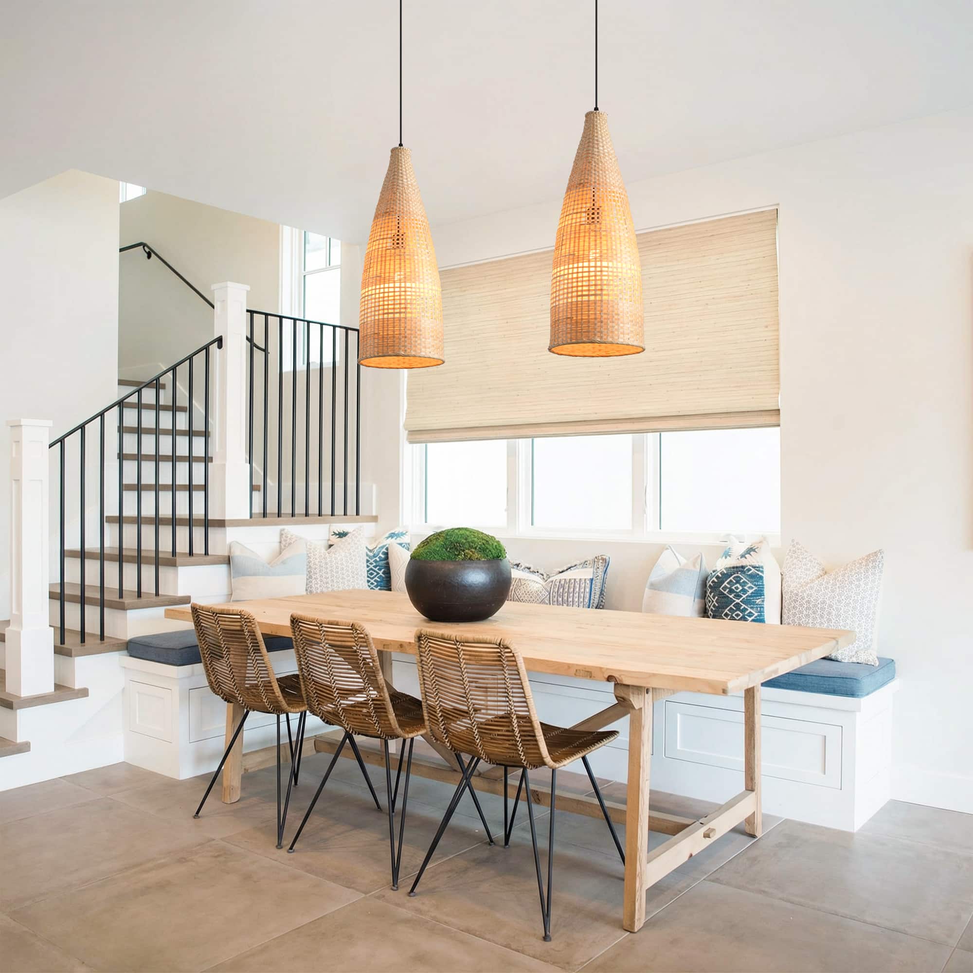 Parrot Uncle - 1-Light Rustic Brown Bamboo Vintage Hand-Woven Dome Pendant Lamp