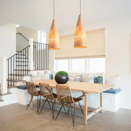 Front. Parrot Uncle - 1-Light Rustic Brown Bamboo Vintage Hand-Woven Dome Pendant Lamp.