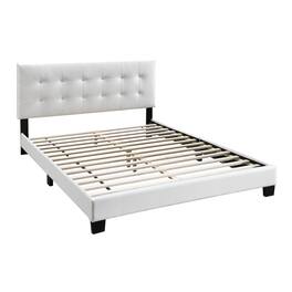 Manhattan Lane - Twin Leatherette Bed with Checkered Tufted Headboard - White