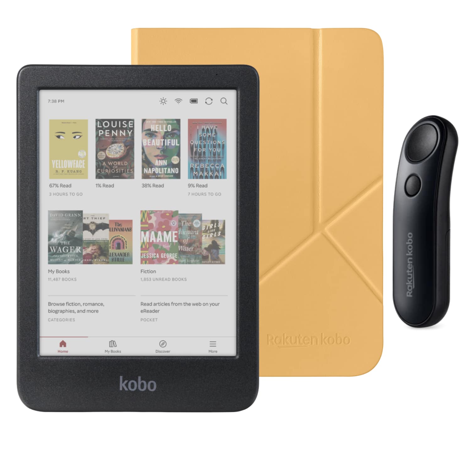 Kobo - Clara Colour (Black) eReader with Black Remote Bundle - 2024 - Butter Yellow SleepCover
