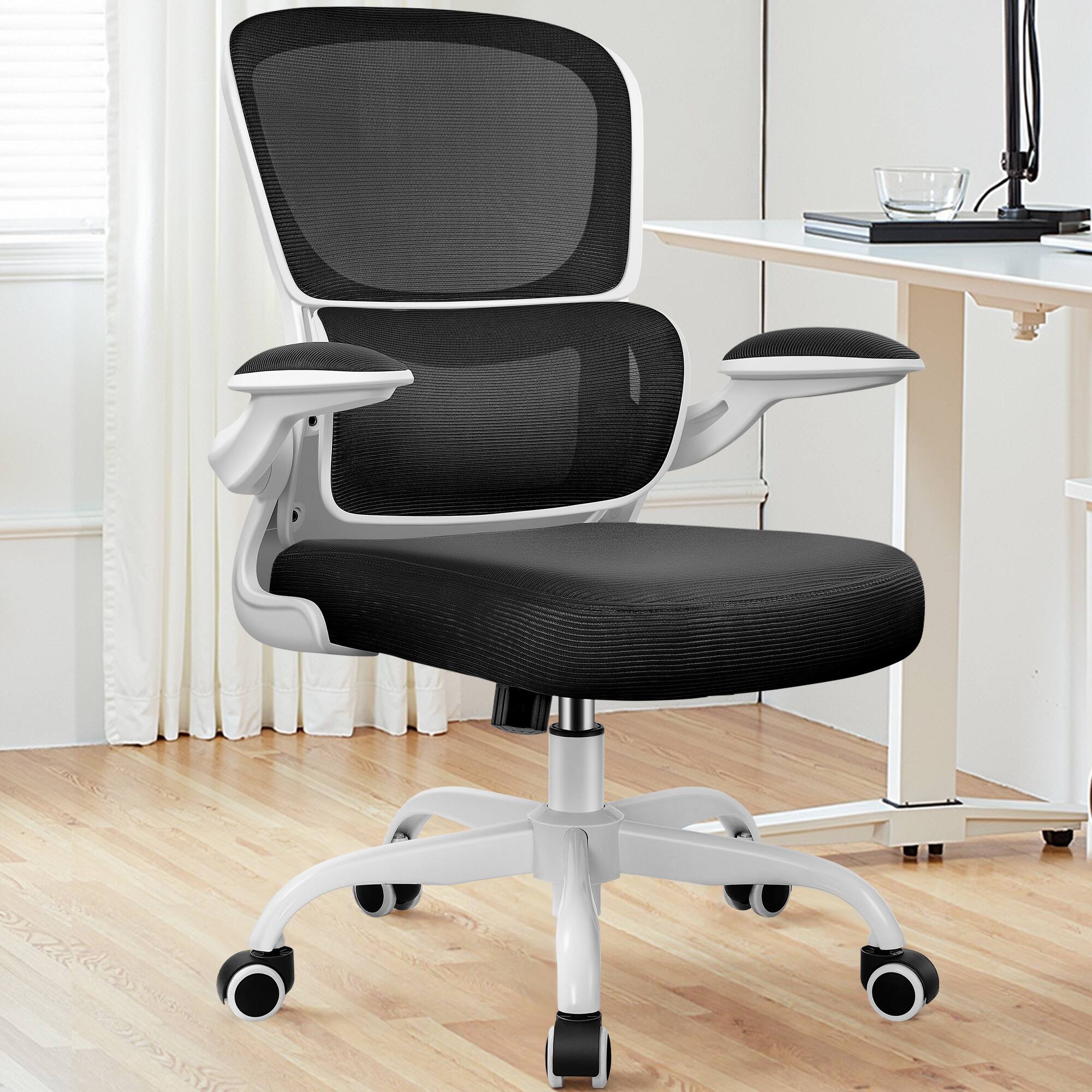 Alt View 5. KERDOM - Ergonomic Office Chair with Flip-up Arms, Breathable Mesh High Back Home Computer Chair with Lumbar Support, Desk Chair - White.