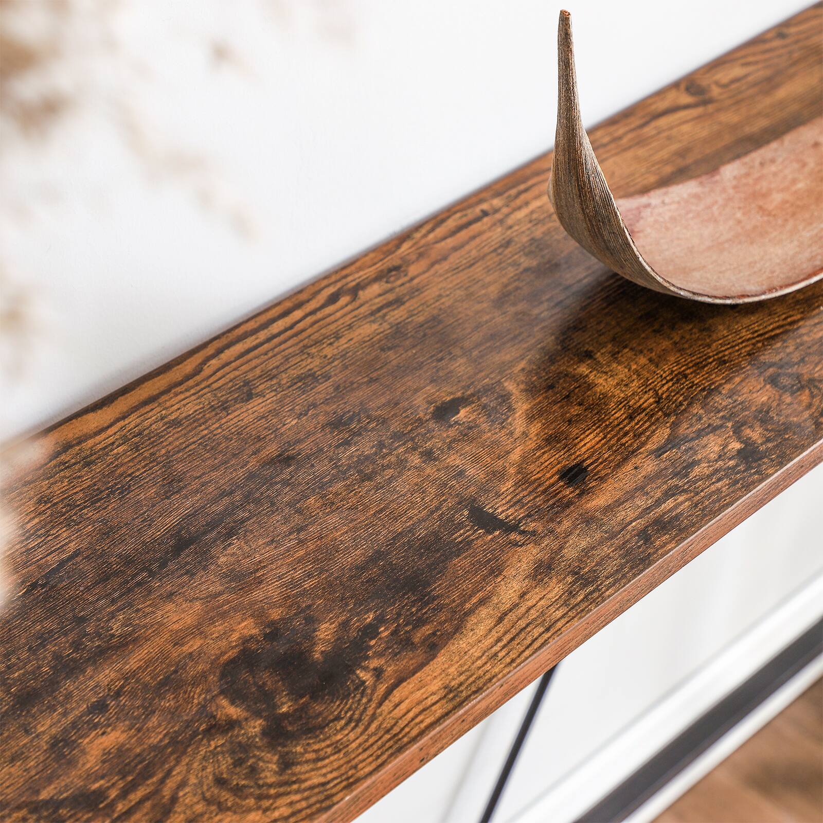 Back. Songmics Home - Console Sofa Table, Narrow Entryway Table, for Living Room, Bedroom, Easy Assembly - Rustic Brown and Ink Black.