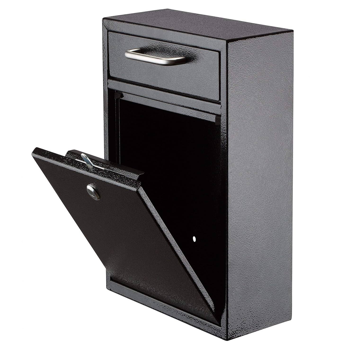 Angle. AdirOffice - Safe Large Steel Wall-Mounted Drop Box with Key Lock - Black.