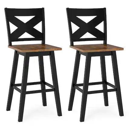 Front. Gymax - Gymax 29'' Swivel Barstools Set of 2 w/Backrest Large Seat Footrest for Kitchen Island Black & Walnut - Black.