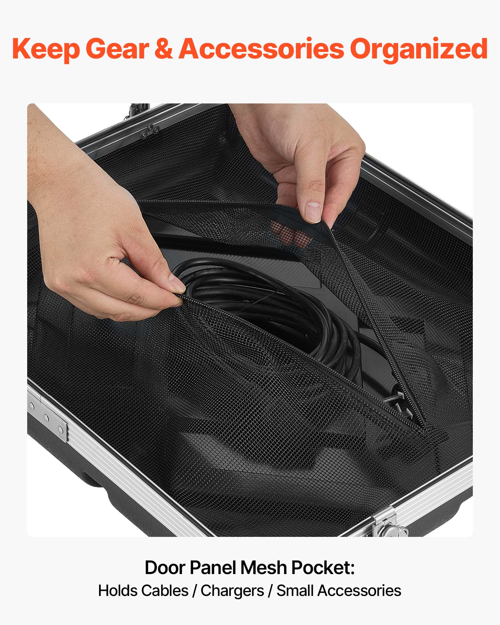 Keep Gear & Accessories Organized

Door Panel Mesh Pocket: Holds Cables / Chargers / Small Accessories
