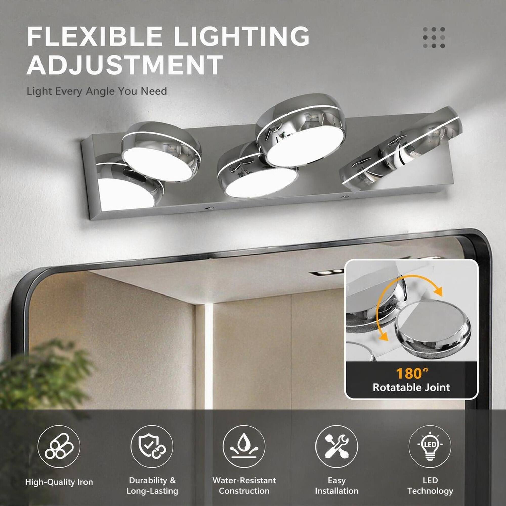 FLEXIBLE LIGHTING ADJUSTMENT  
Light Every Angle You Need

180° Rotatable Joint

LED  
High-Quality Iron  
Durability & Water-Resistant Long-Lasting Construction  
Easy Installation  
LED Technology