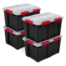 Sterilite - 13.5 Gal Gasket Box, Stackable Storage Container w/ Lid, Black, 4 Pack