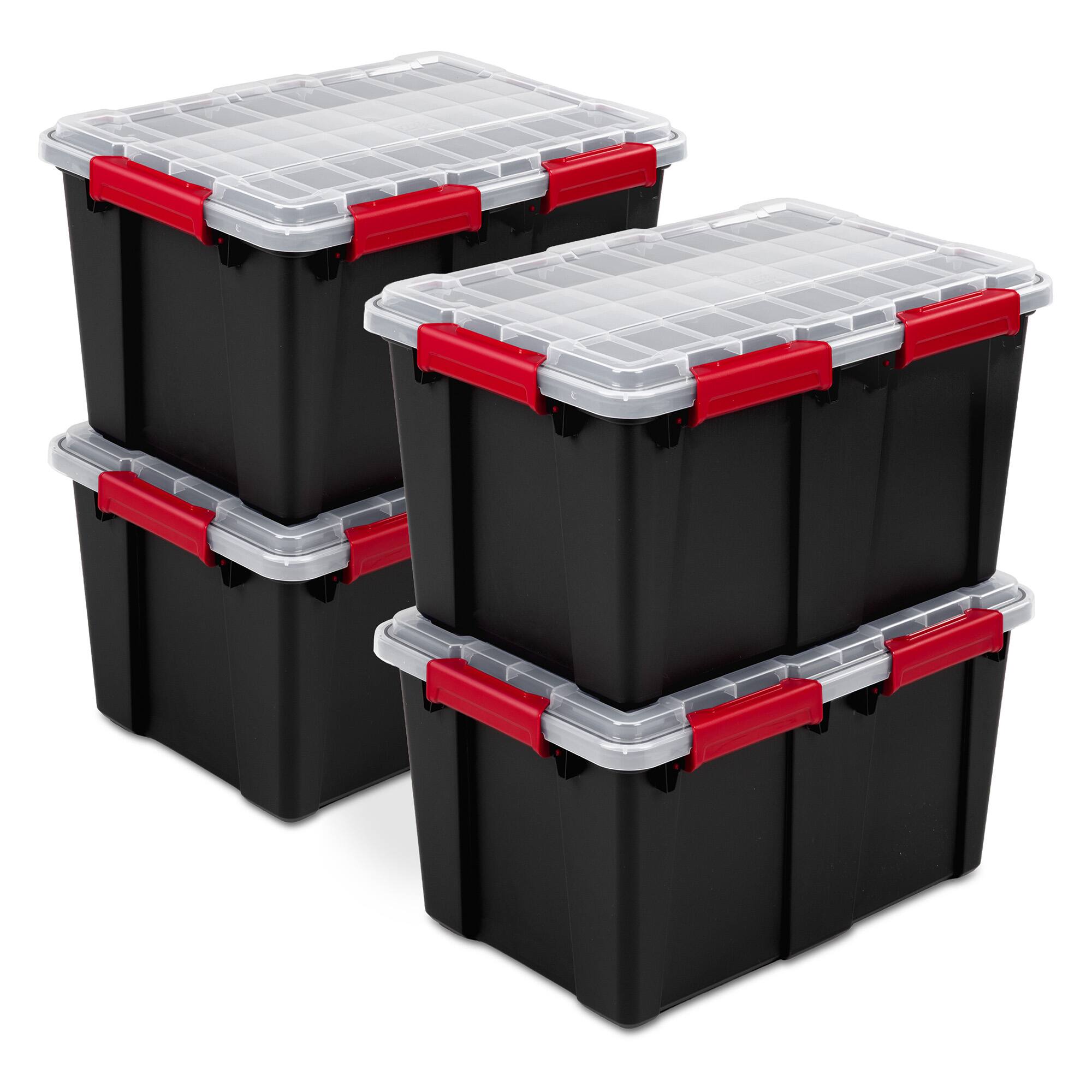 Front. Sterilite - Sterilite 13.5 Gal Gasket Box, Stackable Storage Container w/ Lid, Black, 4 Pack.