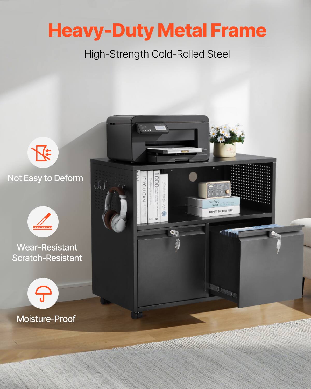 Heavy-Duty Metal Frame  
High-Strength Cold-Rolled Steel  

- Not Easy to Deform  
- Wear-Resistant Scratch-Resistant  
- Moisture-Proof