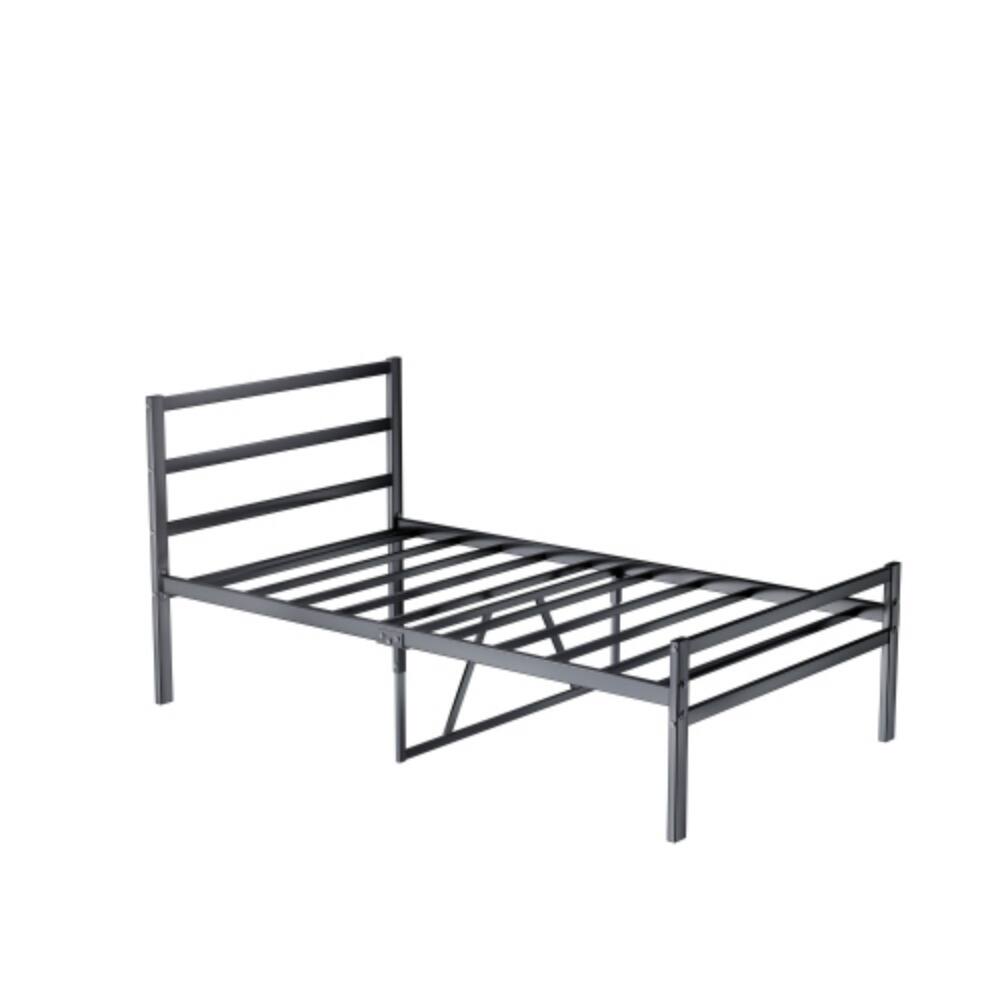 Alt View 2. LUCKY ONE - Twin Size Metal Platform Bed frame with Headboard, Sturdy Metal Frame - Black.