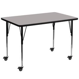 Emma + Oliver - Mobile 36x72 Rectangle HP Laminate Adjustable Activity Table - Gray