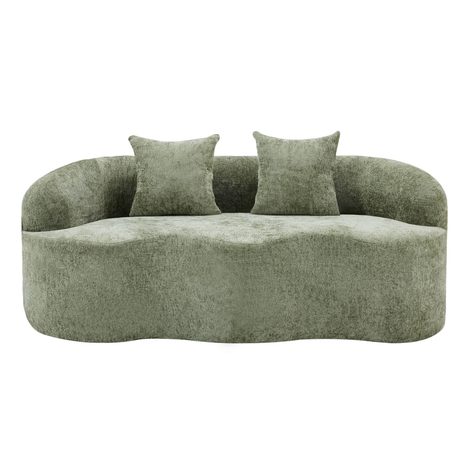 Alt View 9. GOODSILO - Curved Loveseat Sofa with Round Armrest and Compression Cushioning, Includes Two Decorative Pillows - Green.