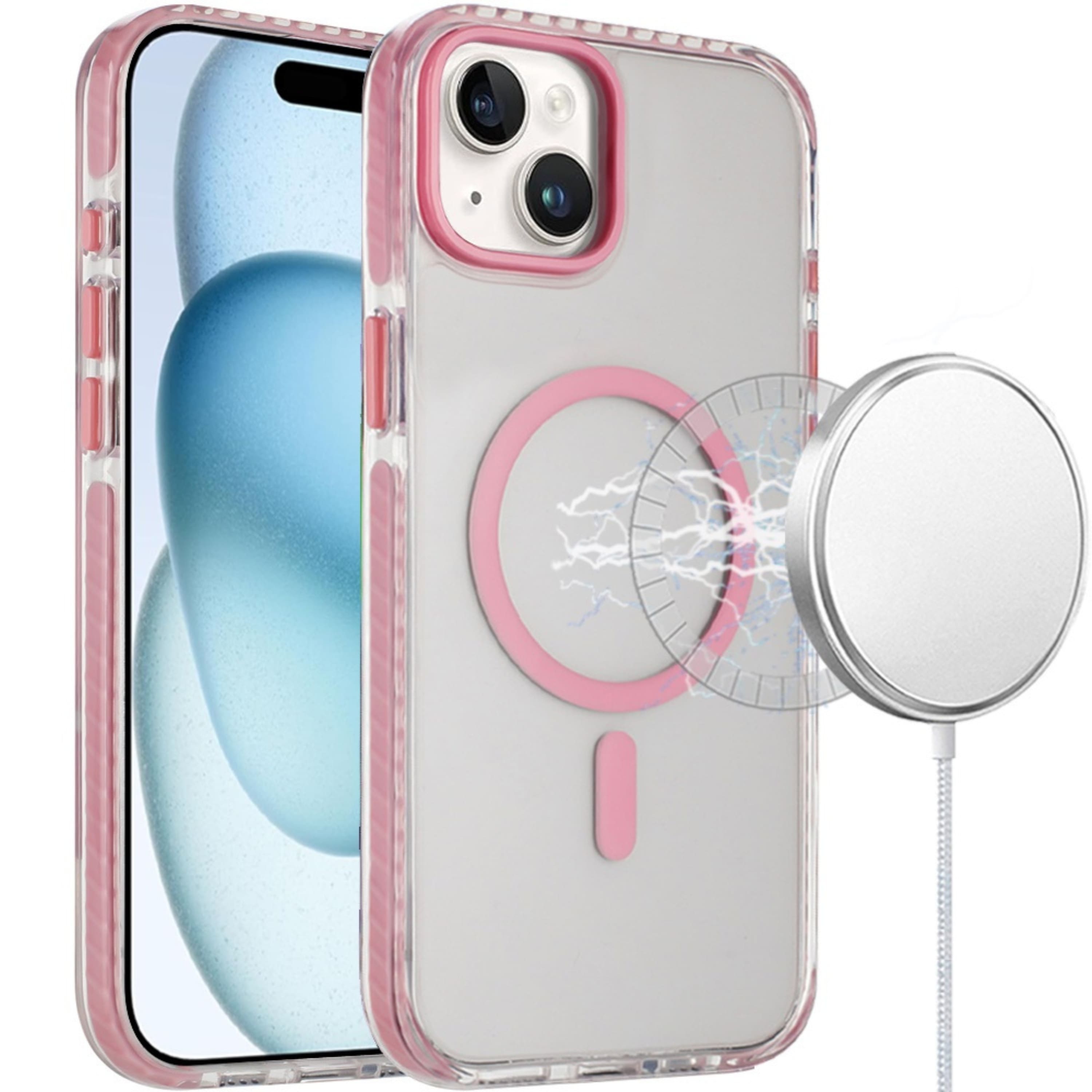 Kitcheniva - Color Matching Trim Magnetic Circle Clear Case With 2 Tempered Glass For iPhone 15 - Pink price history on PriceWatchPro