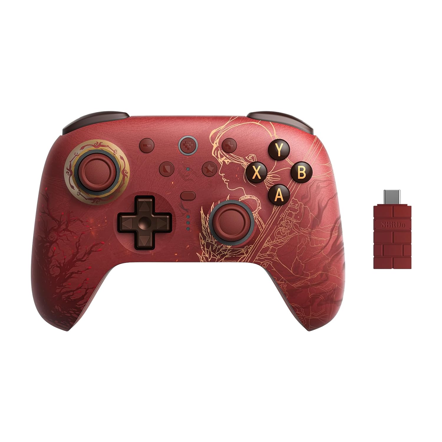 Angle. 8BitDo - 8BitDo Ultimate 2 Wireless Controller with TMR Joysticks, Hall/Tactile Triggers, Motion Control, RGB Fire Ring for PC, - Red.