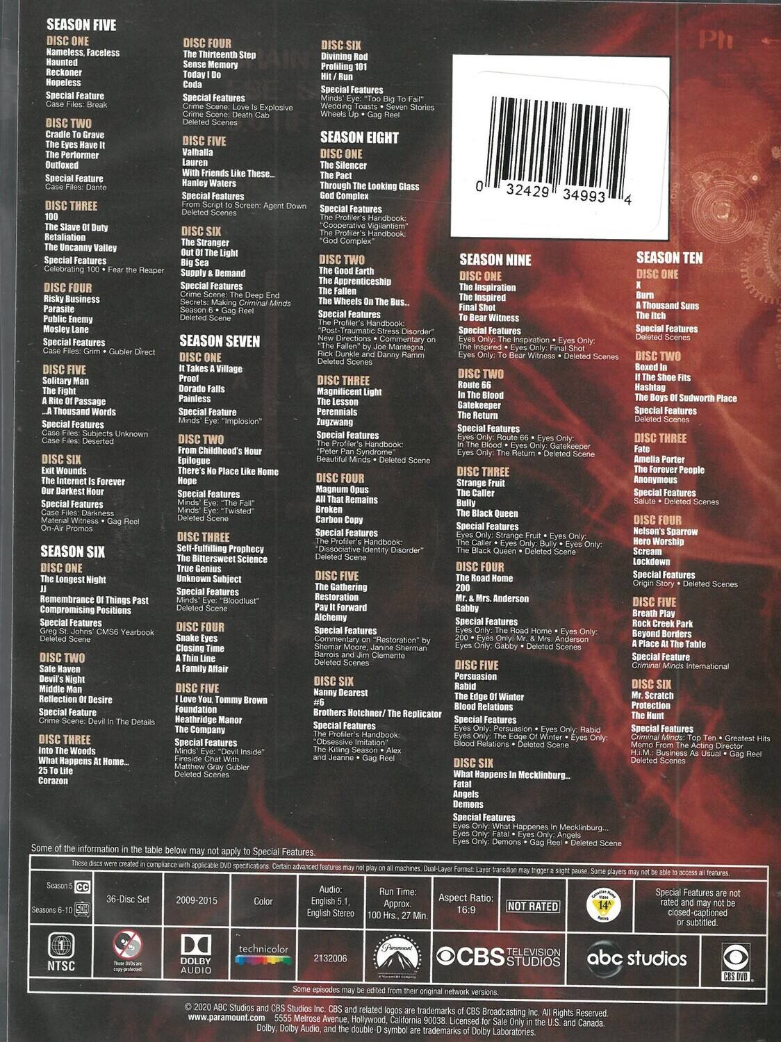Alt View 1. Criminal Minds: Seasons 5-10   - DVD.