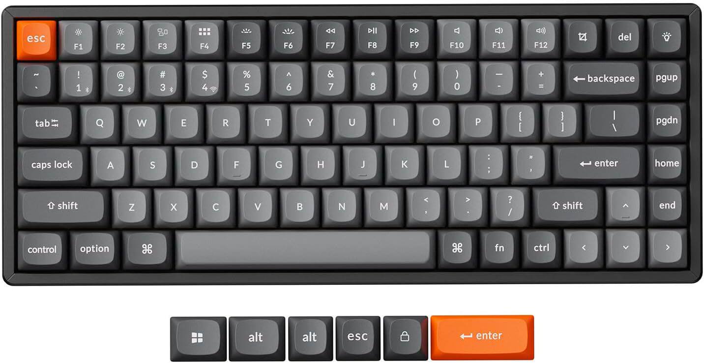 The image shows a close-up of a keyboard with a few keys missing. The missing keys include the numbers 1, 2, 3, 4, 5, 6, 7, 8, 9, 0, and the backspace key. The keyboard also has an orange key in the bottom right corner. The remaining keys include letters, numbers, and function keys.