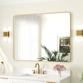 WELLFOR - 48 in. W x 36 in. H Rectangular Aluminum Framed Wall Bathroom Vanity Mirror - Brushed Gold