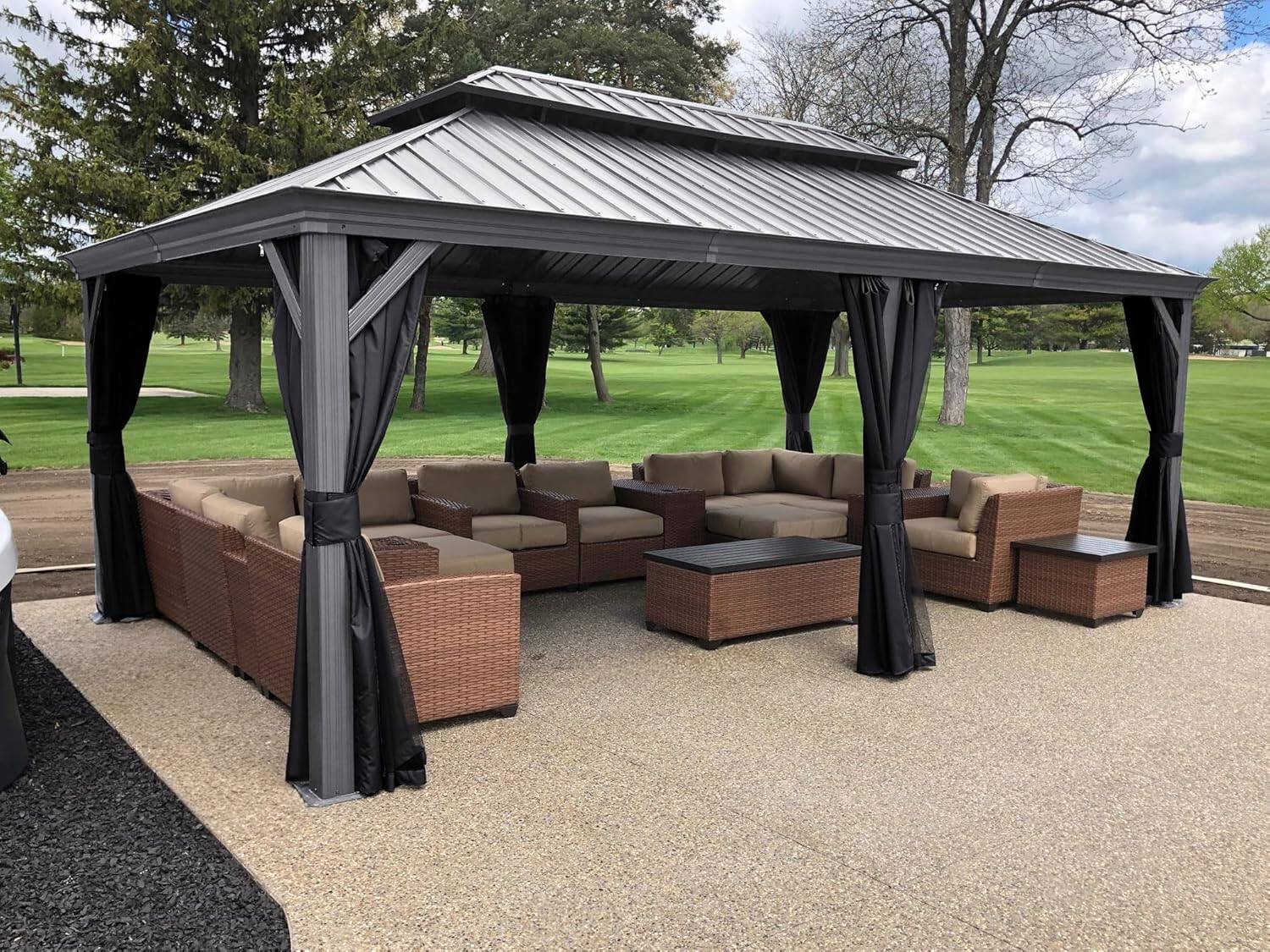 PURPLE LEAF - 12 X 20 FT Light Gray Aluminum Power-Coated Frame Galvanized Steel Double Roof Hardtop Gazebo,Hooks Netting Curtain - 12' X 20' price history on PriceWatchPro