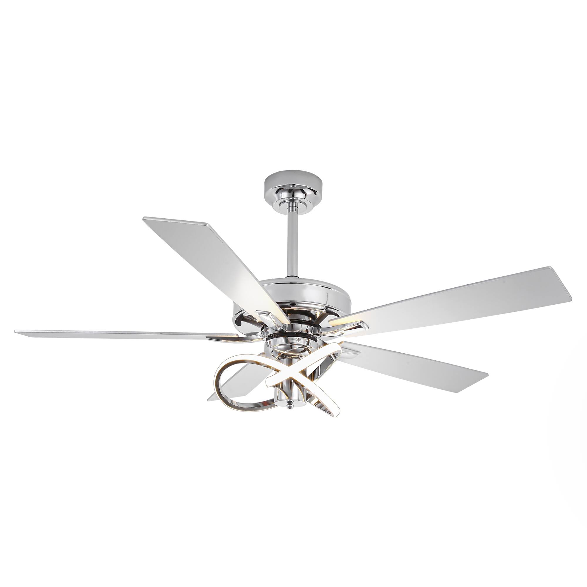 Front. Parrot Uncle - 52-Inch Modern Chrome Integrated LED Ceiling Fan with Light and Remote Control - Chrome.