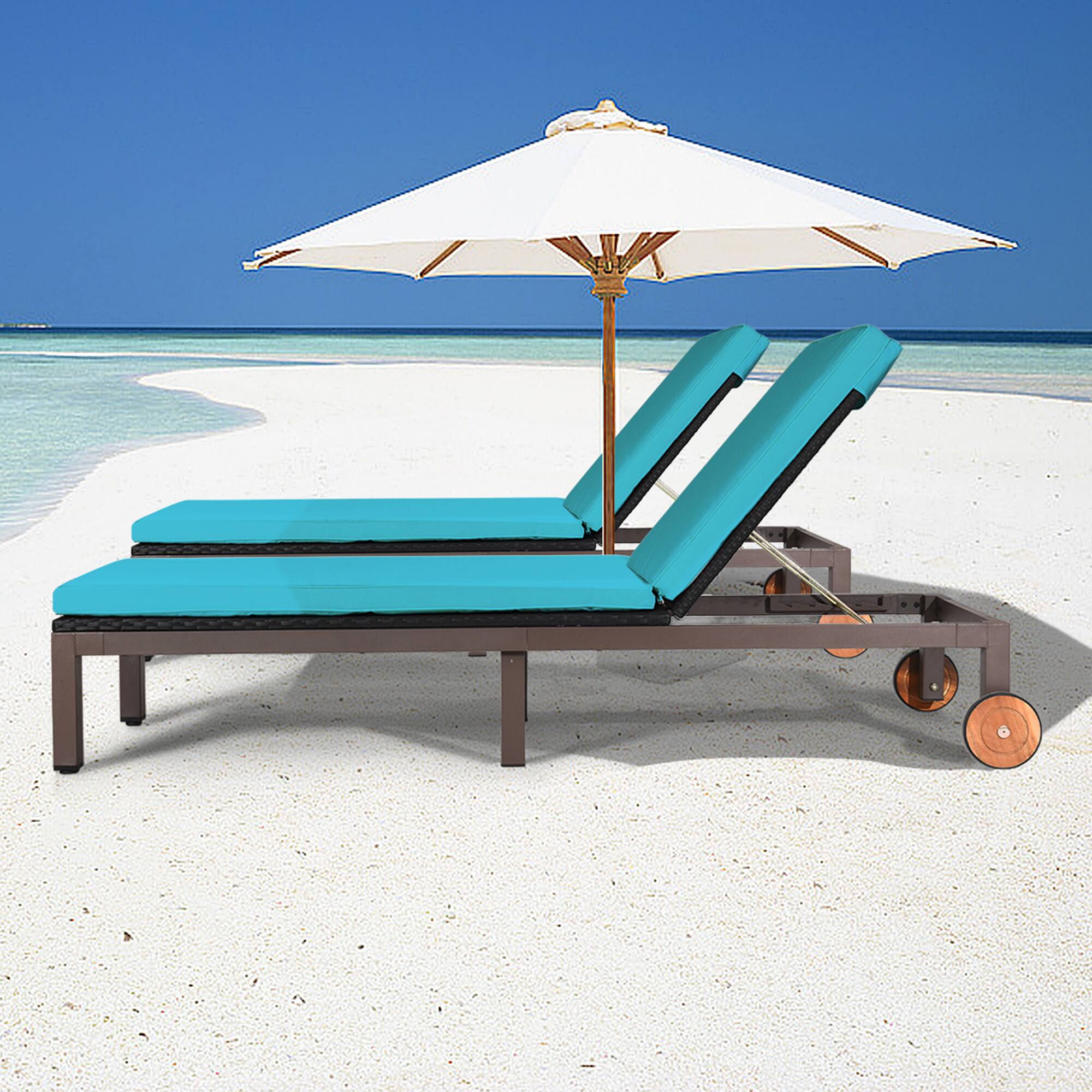 Alt View 2. Gymax - Gymax 2PC Adjustable Patio Rattan Recliner Chaise Lounge Chair w/ Cushion Wheels - as pic.