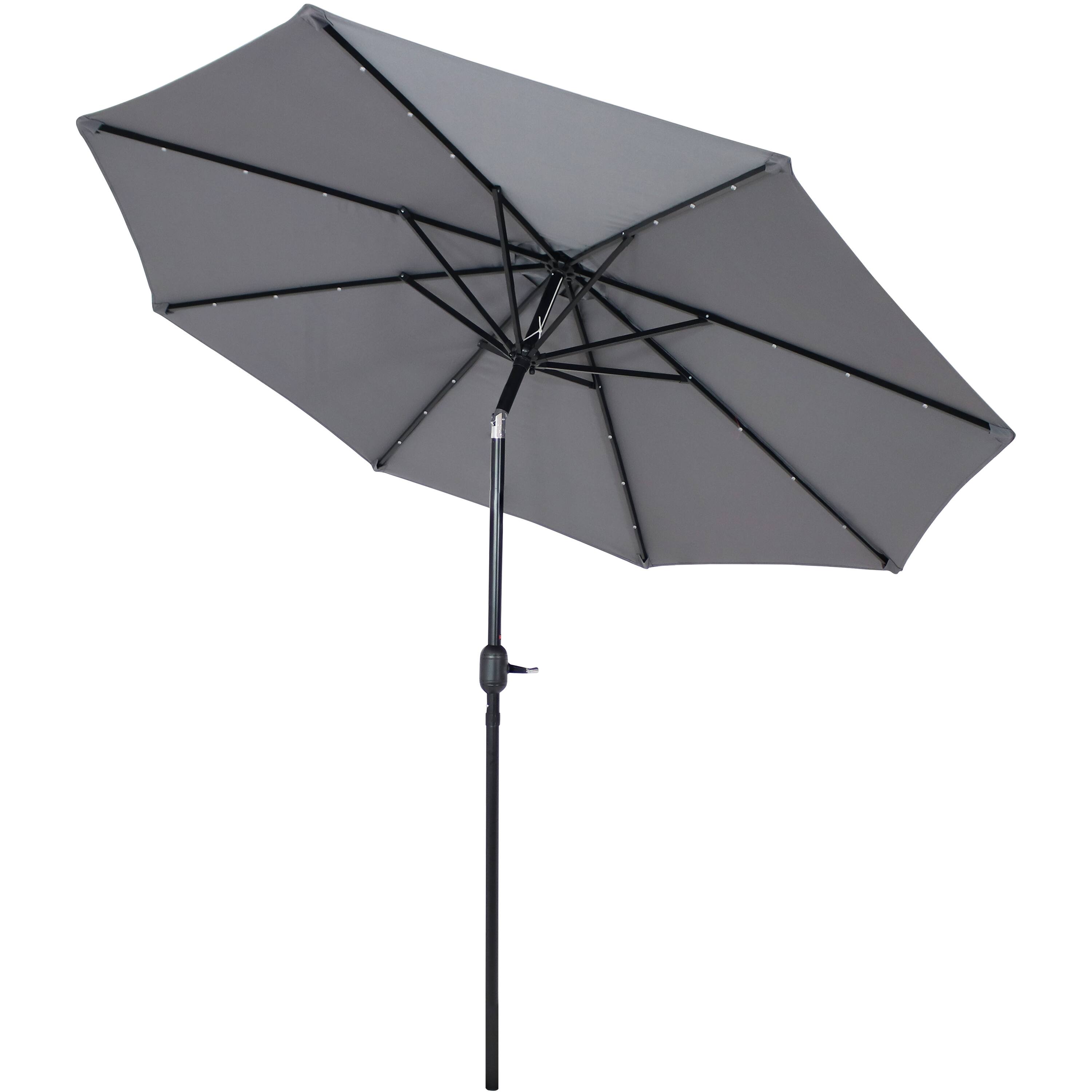 Alt View 9. Sunnydaze - 9 ft Solar Aluminum Patio Umbrella with Tilt and Crank - Gray.