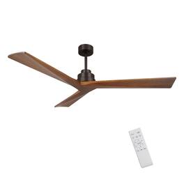 LUCKY ONE - 52" Low Profile Ceiling Fan No Light Remote 3 Wood Blades 6-Speed - Natural Wood