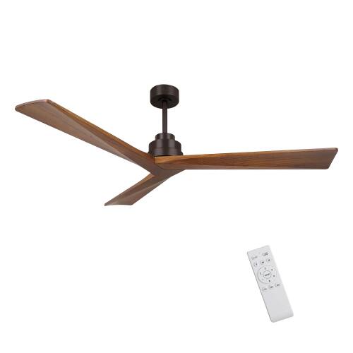 Front. LUCKY ONE - 52" Low Profile Ceiling Fan No Light Remote 3 Wood Blades 6-Speed - Natural Wood.