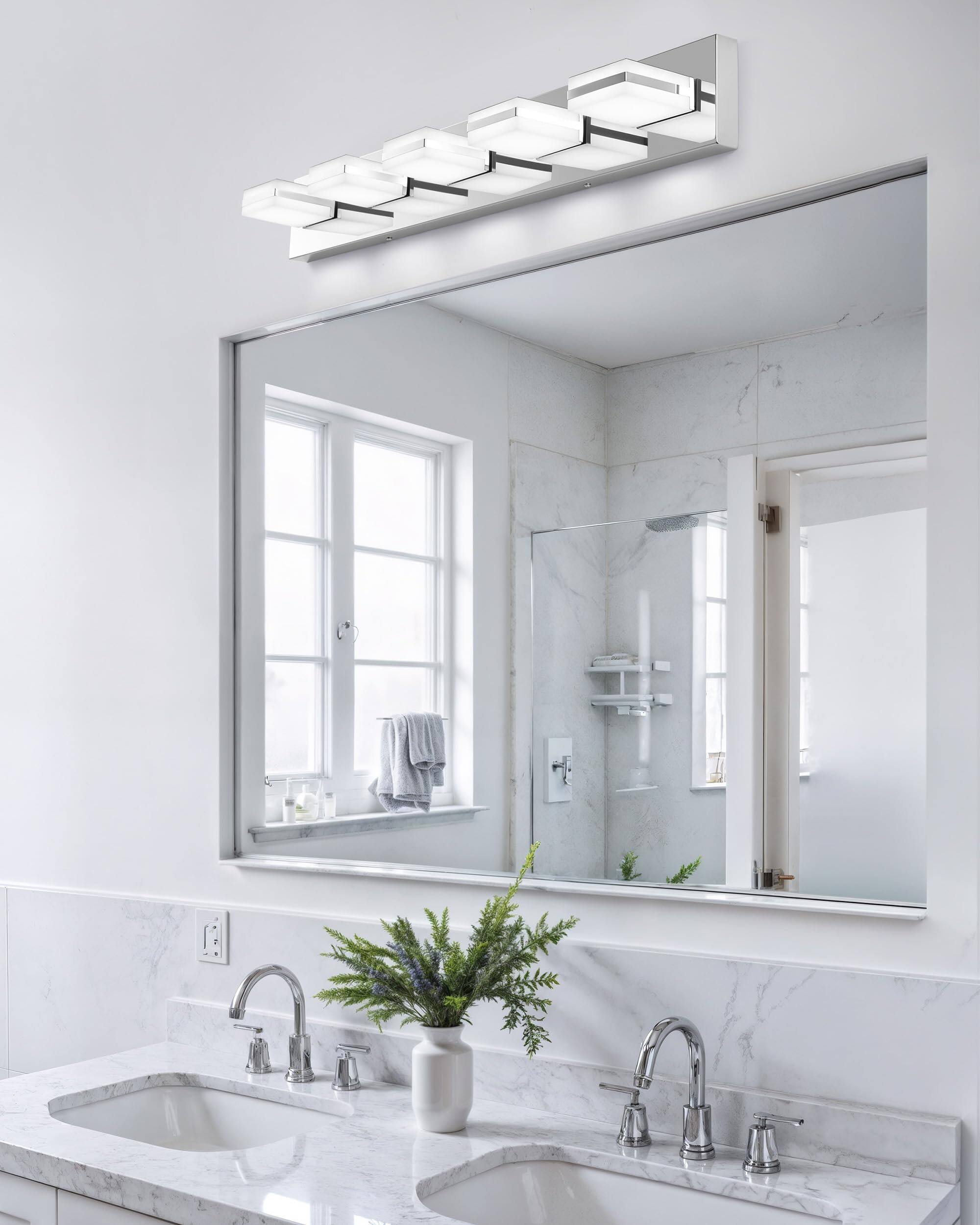 Alt View 6. Comfort Essence - Bathroom Vanity Light Fixture Modern Led cct Adjustable Lights With Memory Function Rotatable Shades Wall L - Chrome 4-Light.