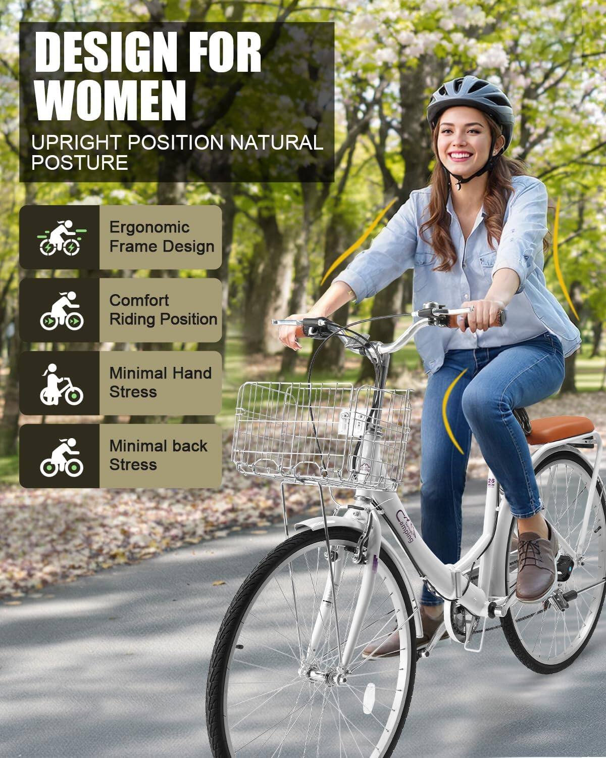 DESIGN FOR WOMEN  
UPRIGHT POSITION NATURAL POSTURE

- Ergonomic Frame Design
- Comfort Riding Position
- Minimal Hand Stress
- Minimal Back Stress