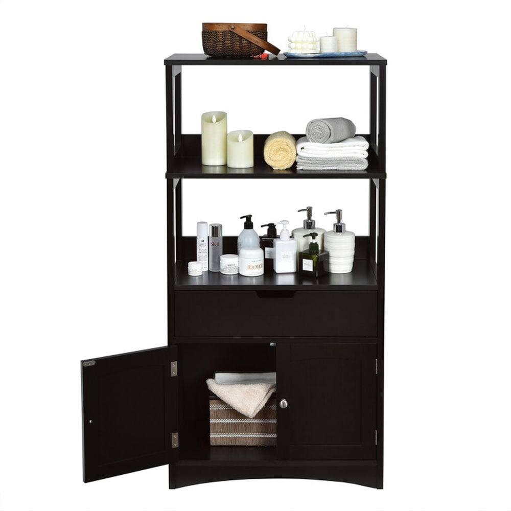 Angle. Pefilos - Bathroom Storage Cabinet with Drawer and Shelf Floor Cabinet-Black, Bathroom Storage Cabinet for Entryway Storage, Home - Black.
