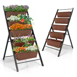 Gymax - 2PCS 5-Tier Vertical Raised Garden Bed Elevated Planter 5 Container Box - Brown