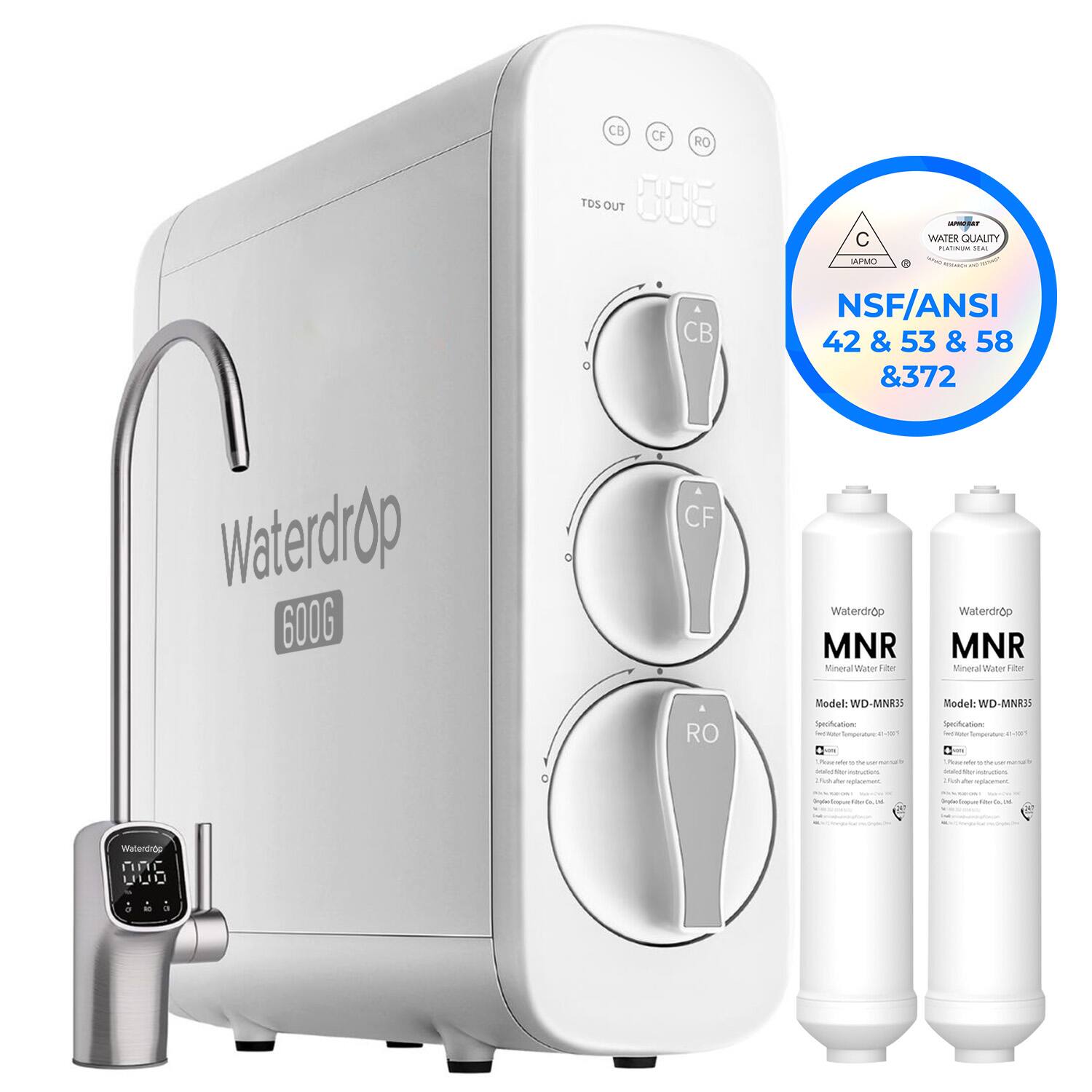 Waterdrop - G3P600 Reverse Osmosis System Extra 2 WD-MNR35 Water Filters - White