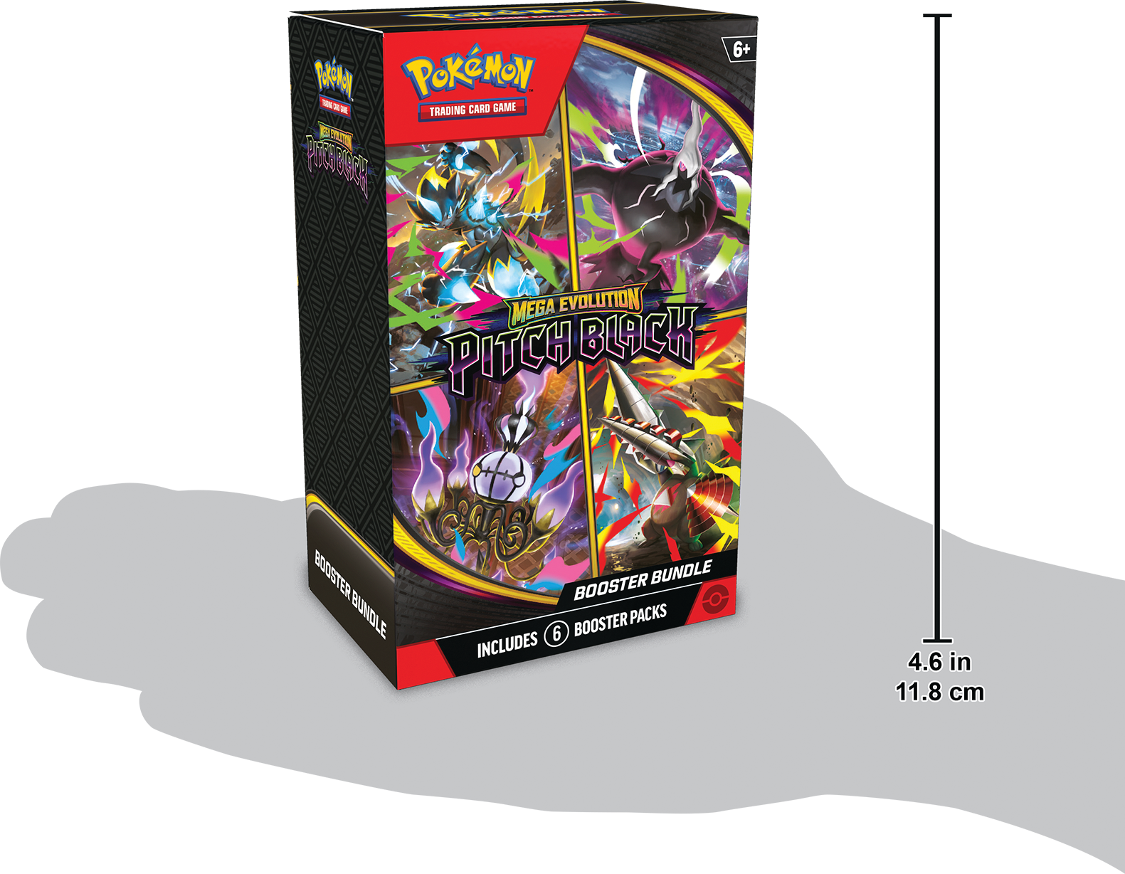 Pokémon - Trading Card Game: Mega Evolution Pitch Black Booster Bundle  
Includes 6 Booster Packs  
4.6 in x 11.8 cm