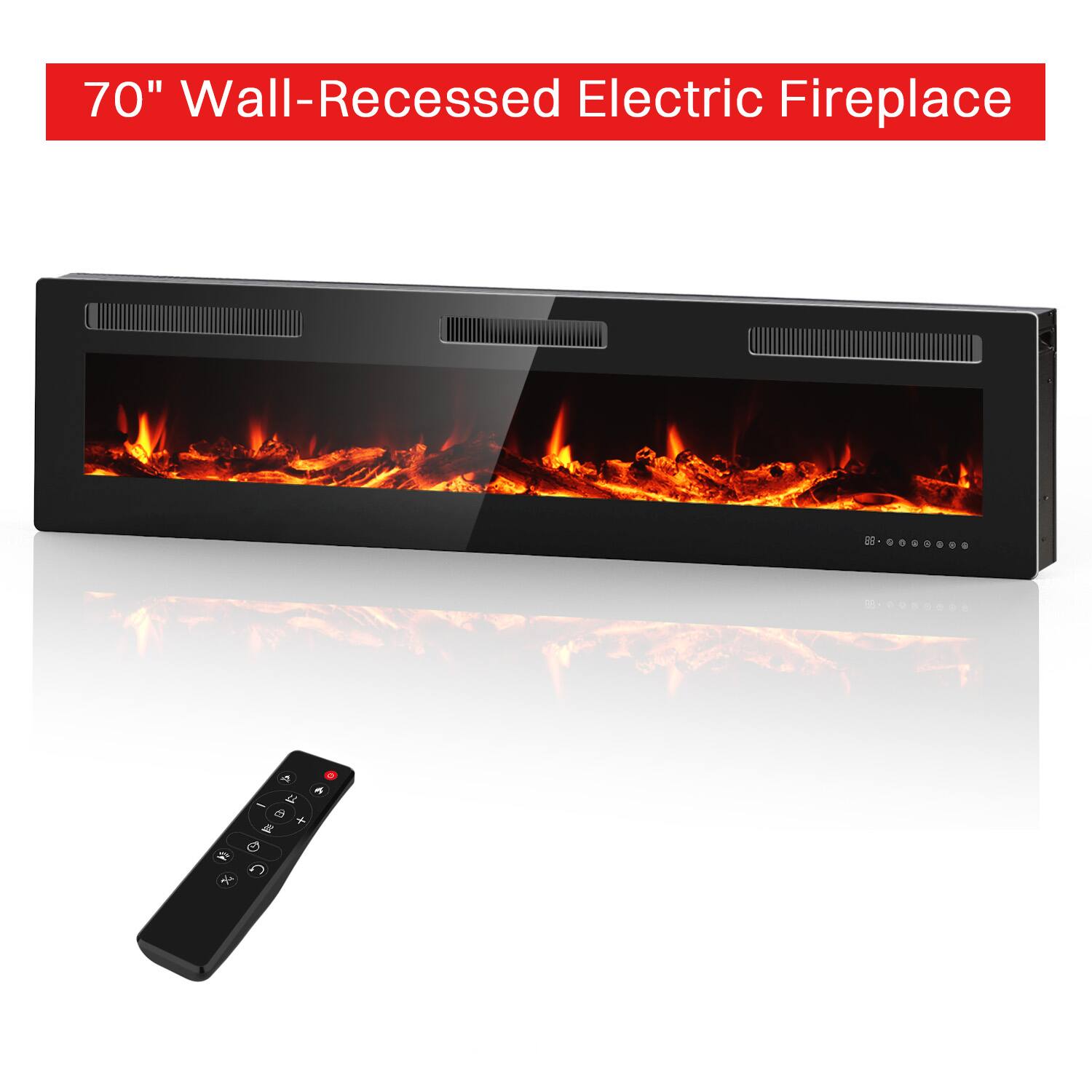 70" Wall-Recessed Electric Fireplace