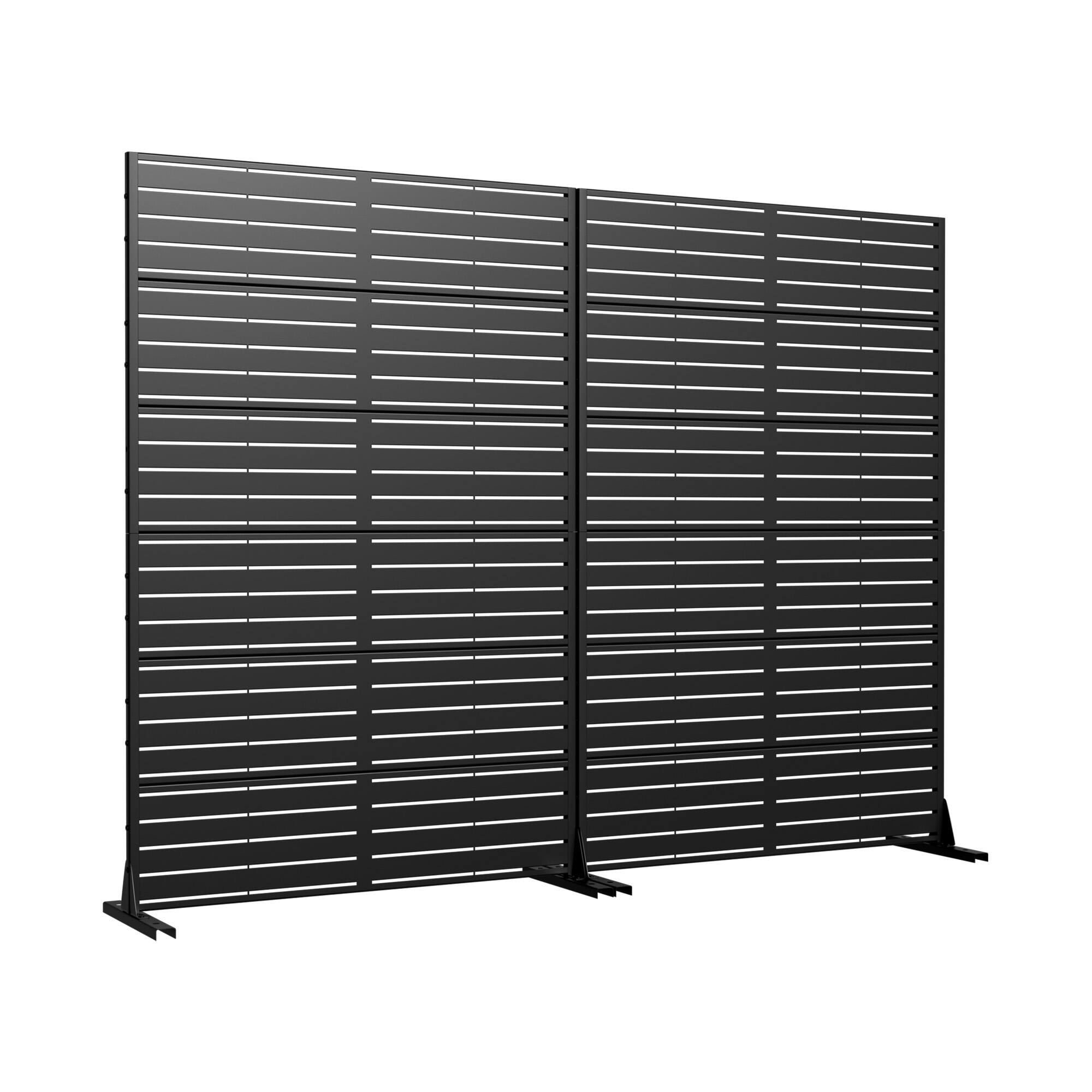 Angle. PexFix - 72 in. x 47 in. Louvered Pattern Metal Outdoor Privacy Screen & Panels, Freestanding Garden Divider Fence, Set of 2 - Black.