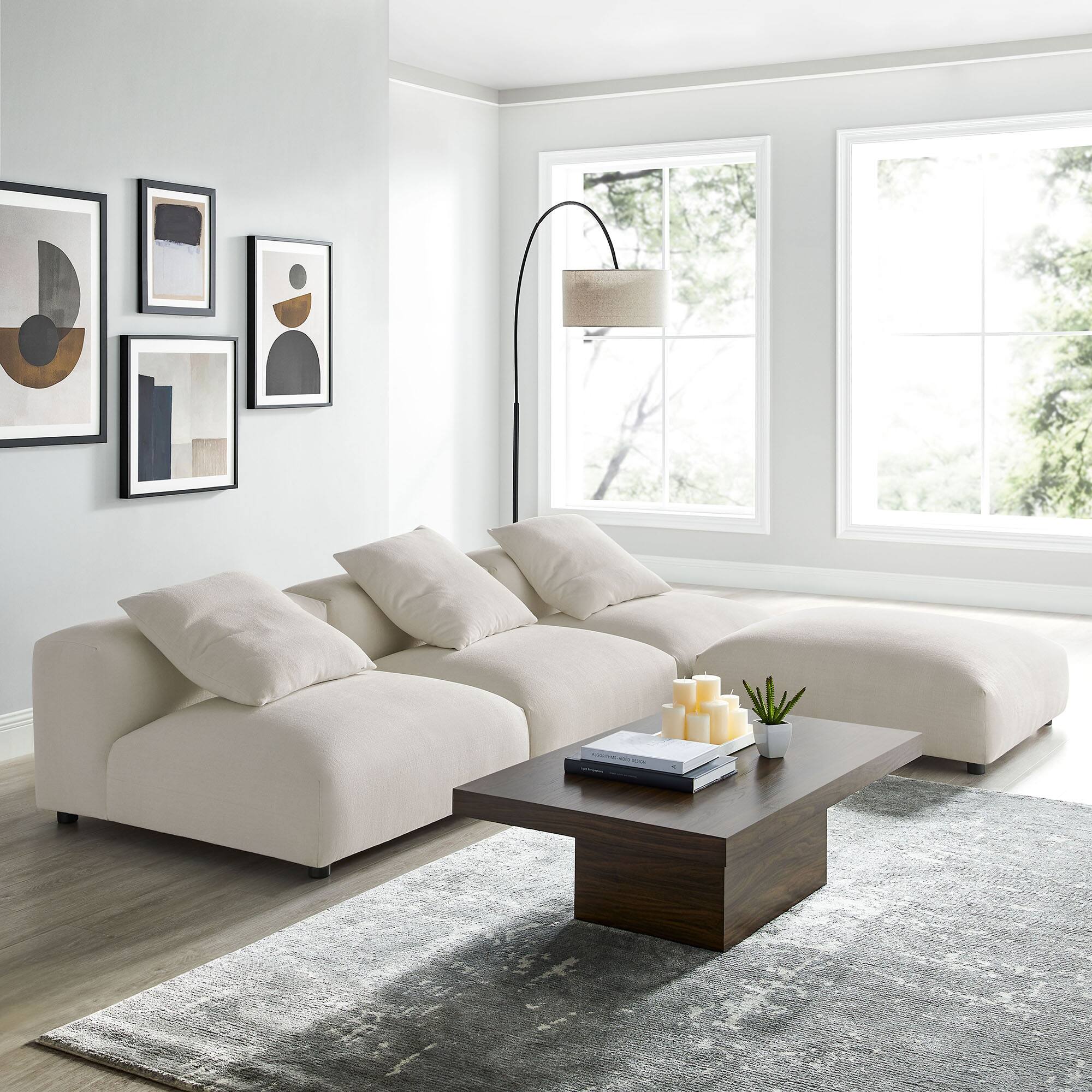 Alt View 8. Modway - Solace 4-Piece Modular Upholstered Fabric Sectional Sofa by Modway - Gray.